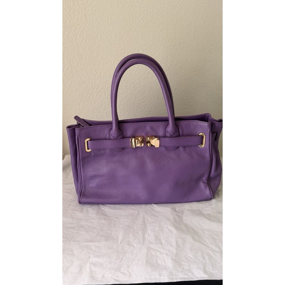 Onna Ehrlich Pebbled Leather Purple Handbag Satchel Purse Gold Hardware